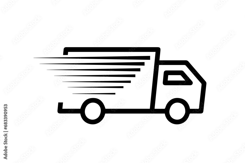 Fast moving shipping delivery truck icon. Line art icon. Icon for Transportation apps and websites. Vector illustration. Isolated on transparent background Fast moving shipping delivery truck icon. Line art icon. Icon for Transportation apps and websites. Vector illustration. Isolated on transparent background