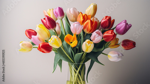 Bouquet of tulips in vase. 