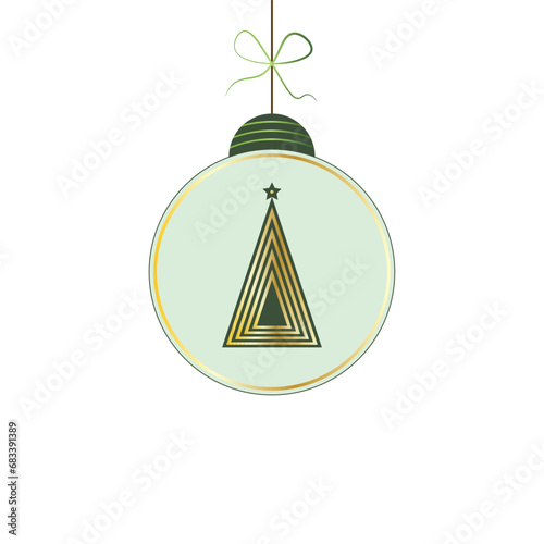 Christmas Baubles with Christmas Tree and Star. Green and Golden Decorative Happy New Year, Vector Illustration Christmas Icon
