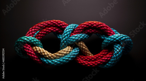 knot on a red rope isolated on black