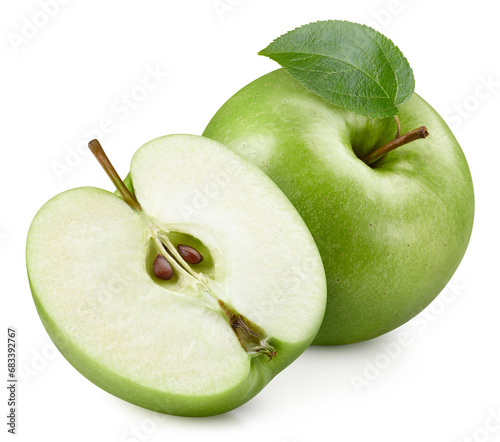 Fresh green apple fruit with leaf