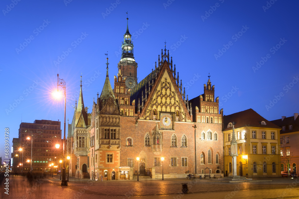 Town Hall of Wroclaw at Night, Poland