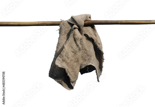 Old dirty torn rag isolated on white background. Cleaning rag.