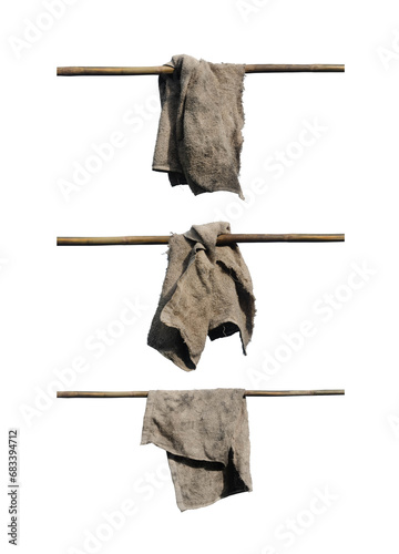 Old dirty torn rag isolated on white background. Cleaning rag. photo