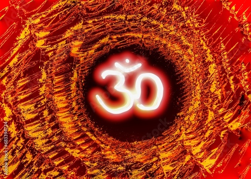 Aum hindu symbol Red circular ring orbit with no people.
