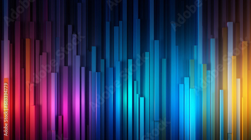 Graph, lines and chart on a black background for business, statistics and marketing analysis. Colourful, abstract and spectrum of neon graphic for data, forex trading and music rainbow pattern