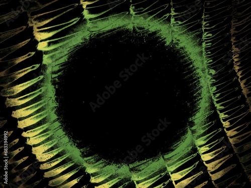 Abstract green fractal art with black background and intricate pattern.