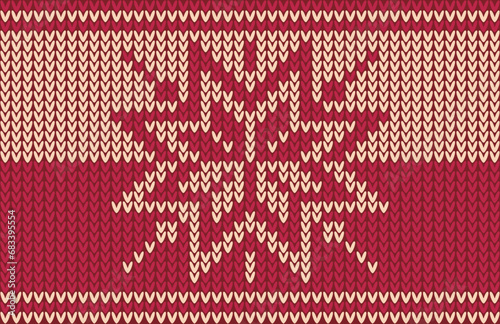 Burgundy knitted background, Norwegian style, Christmas pattern, snowflake.