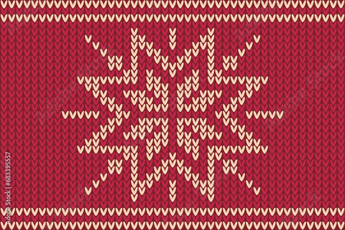 Burgundy knitted background, Norwegian style, Christmas pattern, snowflake.