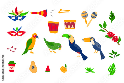 cartoon elements for carnival of rio brazil