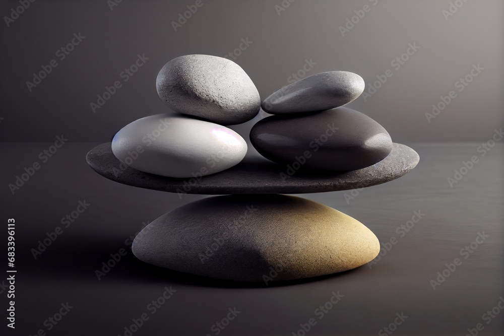 Balanced pyramids of gray zen pebble meditation stones. Concept of harmony, mental health, balance and meditation, spa, massage, relax. Balanced pyramids of gray zen pebble meditation stones. Concept of harmony, mental health, balance and meditation, spa, massage, relax.
