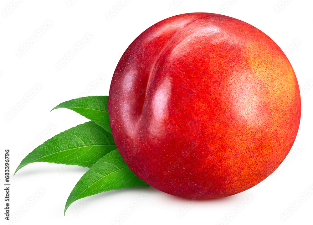 Single fresh peach with a green leaf isolated Single fresh peach with a green leaf isolated