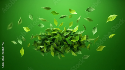 Flying green leaves  air purifier concept.generative ai