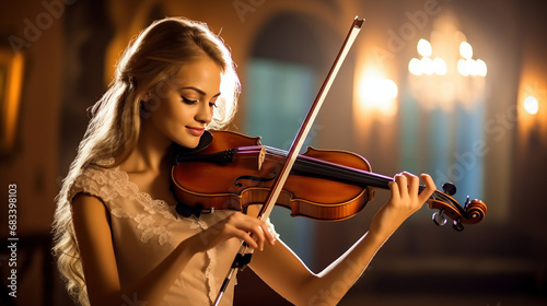 Portrait of beautiful women Musician, playing the violin.