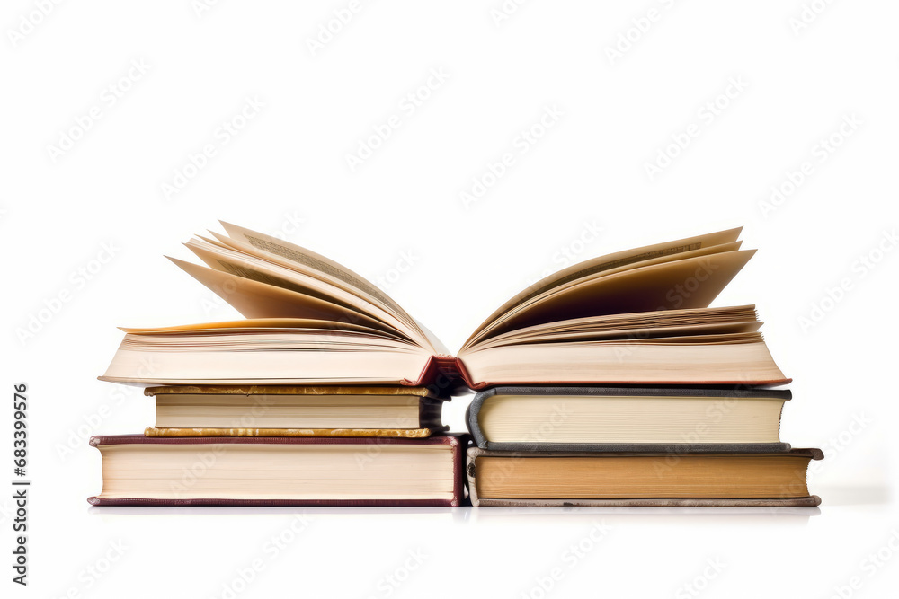 Fototapeta premium Opened book browsing pages shuffling, isolated on white background generative ai