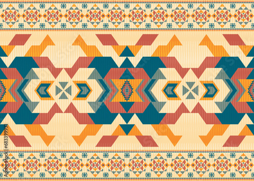 American ethnic native pattern.Traditional Navajo,Aztec,Apache,Southwest and Mexican style fabric pattern.Abstract vector motifs pattern.Design for fabric,clothing,blanket,carpet,woven,wrap,decoration