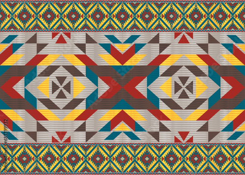 American ethnic native pattern.Traditional Navajo,Aztec,Apache,Southwest and Mexican style fabric pattern.Abstract vector motifs pattern.Design for fabric,clothing,blanket,carpet,woven,wrap,decoration