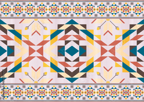 American ethnic native pattern.Traditional Navajo,Aztec,Apache,Southwest and Mexican style fabric pattern.Abstract vector motifs pattern.Design for fabric,clothing,blanket,carpet,woven,wrap,decoration