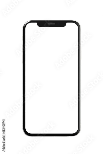 Top view of a mobile phone with blank screen mockup on a cut out PNG transparent background photo