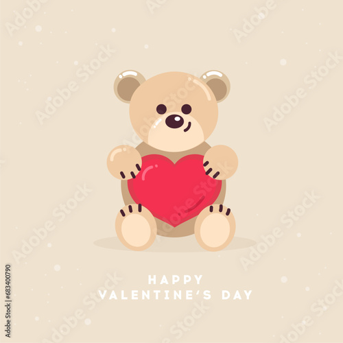 Valentines day greeting card with bear and heart 