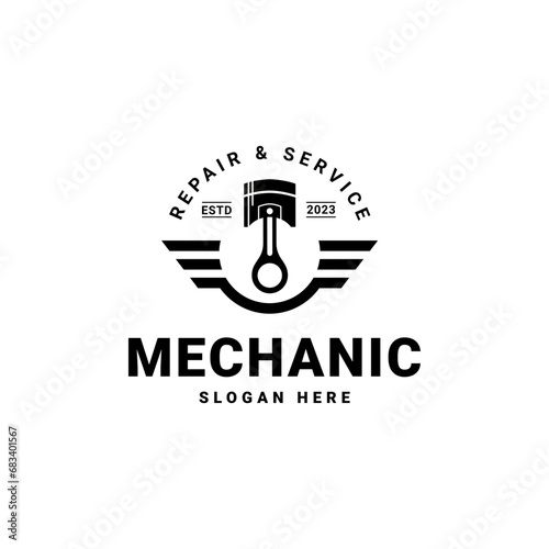 Mechanic logo. Pistons and Wings logo on white background. Vector illustration for logo, emblem. Service and repair.