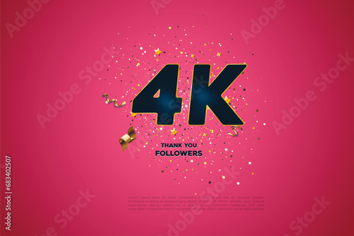 Blue golden 4K isolated on Pink background, Thank you followers peoples, 4k online social group, 5k