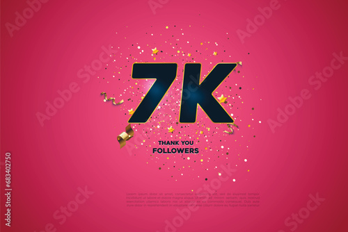 Blue golden 7K isolated on Pink background, Thank you followers peoples, 7k online social group, 8k
