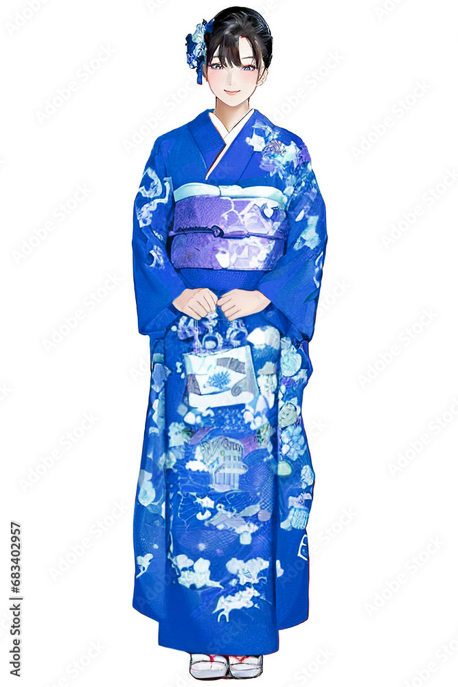 Fototapeta premium 青色の振袖を着た女性