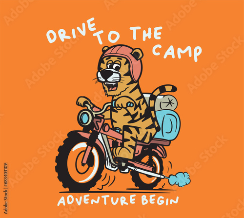 illustration of a motorcycle. Tiger motorcycle rider character