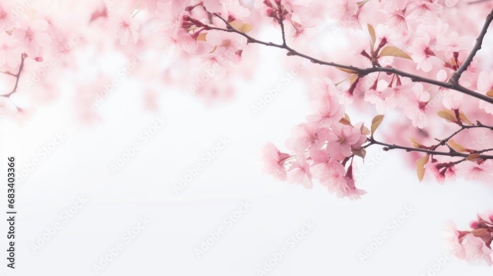 A pink flowered tree branch against a white sky A pink flowered tree branch against a white sky