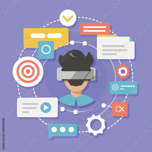 vector icons info graph illustrating VR and mixed reality VR Headset Icon  