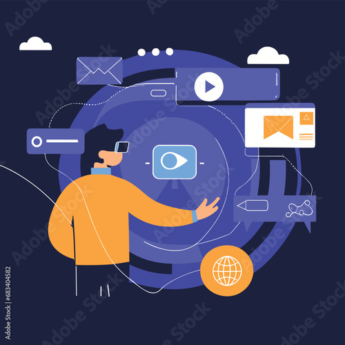 vector icons info graph illustrating VR and mixed reality VR Headset Icon  