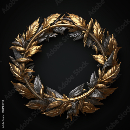 an old gold wreath on a black background