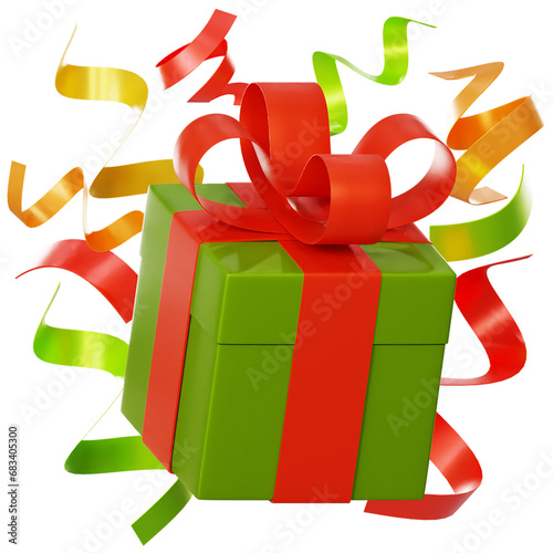 Green giftbox 3D design. Transparent background