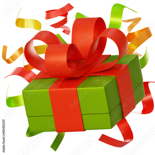 Green giftbox 3D design. Transparent background