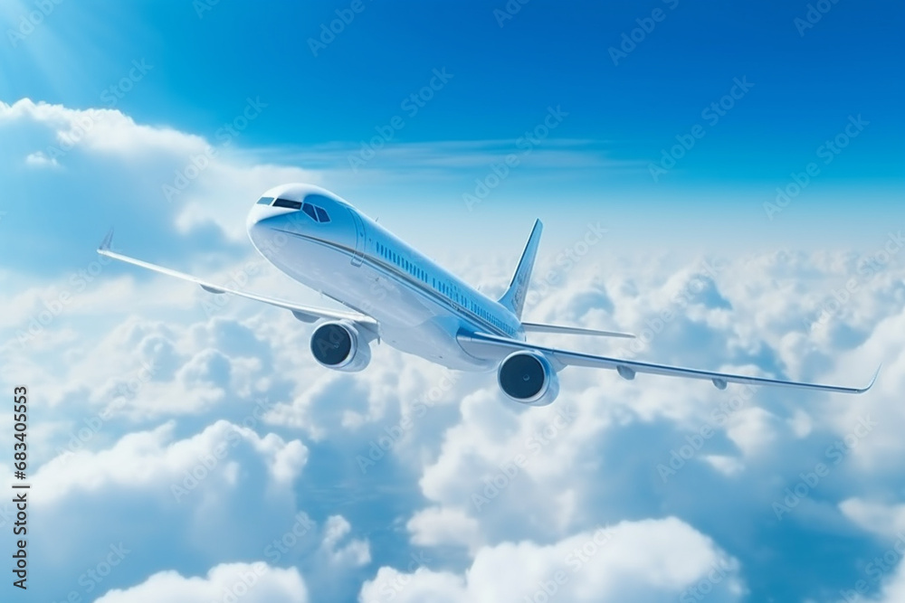 Fototapeta premium Commercial Airliner Soaring in Daylight