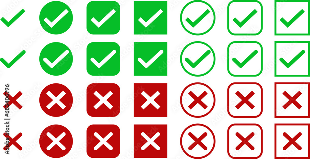 Checkbox icons set. Green check mark and red cross mark vector