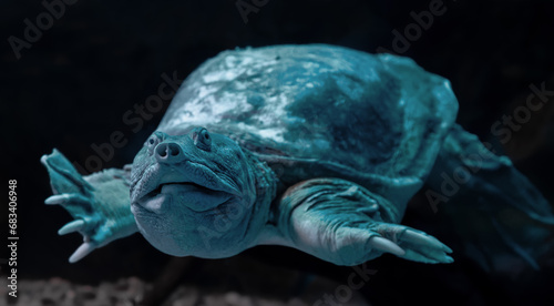 Frontal Close-up view of a Chinese softshell turtle (Pelodiscus sinensis)