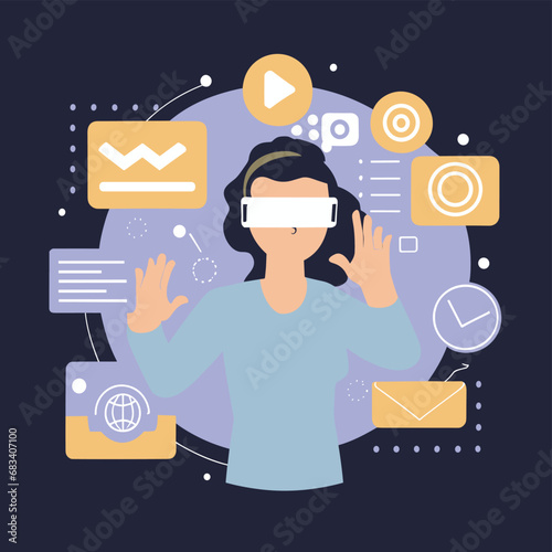 vector icons info graph illustrating VR and mixed reality VR Headset Icon  