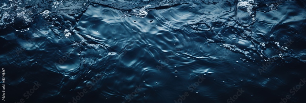banner dark blue water surface with ripples top view - obrazy, fototapety, plakaty 