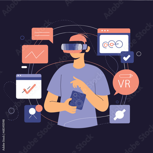 vector icons info graph illustrating VR and mixed reality VR Headset Icon  
