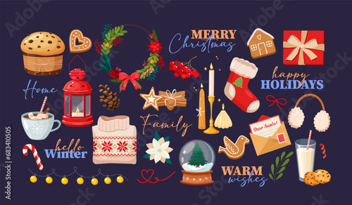 Christmas and New Year collection of warm, cozy seasonal elements
