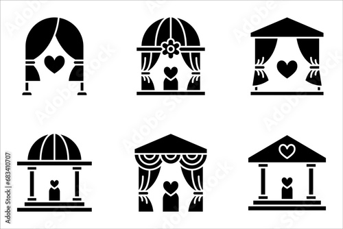 hall icon set, isolated wedding outline icon set on white background