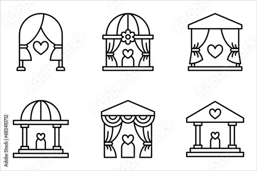 hall icon set, isolated wedding outline icon set on white background