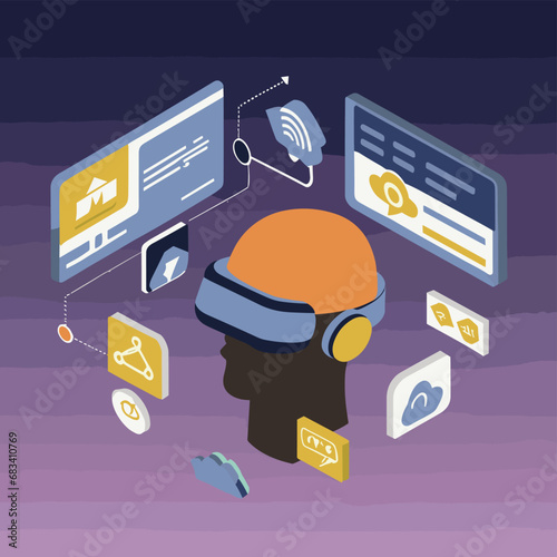 vector icons info graph illustrating VR and mixed reality VR Headset Icon  
