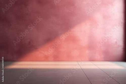 Beautiful Light Pink Orange Gradient Background: Empty Space in White Tones with a Play of Light and Shadow on the Wall and Floor. Ideal for Design or Creative Work.