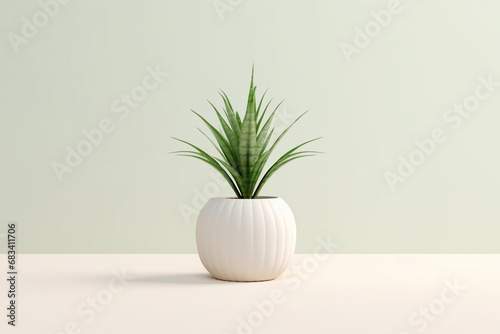 House Plants in White Pots on Blue Background: Bohemian Style Tropical Plant in Ceramic Pot. Plain Isolated on White Background. photo