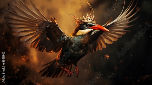 A dramatic image of a crown bird catching its prey in mid-air, showcasing nature's raw instincts.