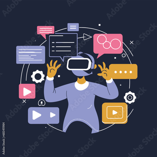 vector icons info graph illustrating VR and mixed reality VR Headset Icon  
