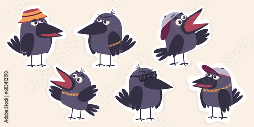 A set of stickers with cool street crows